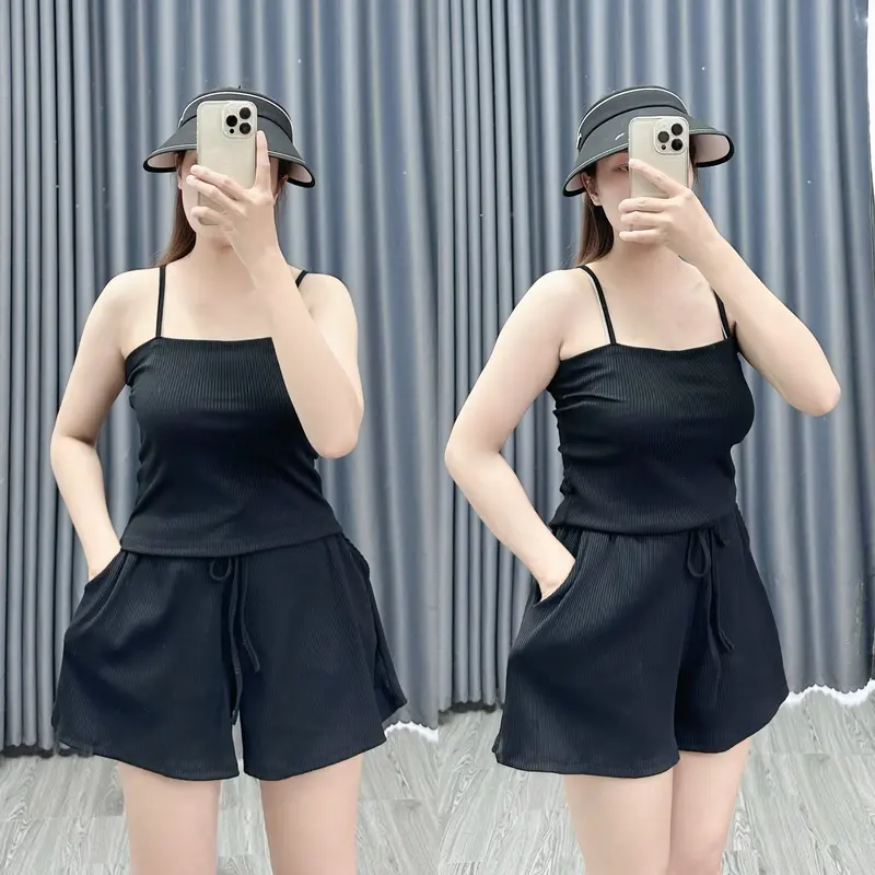 Set Bộ Đồ Áo Dây Bigsize Kèm Quần Đùi Lưng Cao Chất Liệu Gân Tăm Nhí Vo Giãn Thấm Hút Mồ Hôi Mát Và Dễ Chịu SET19 8