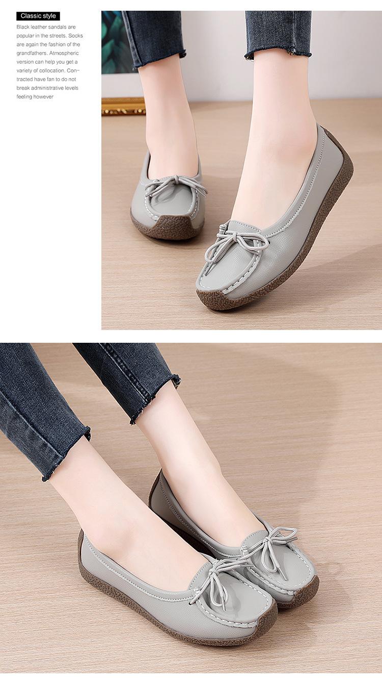 Product Introduction of New Genuine Leather Doug Shoes Women's Soft Bottom Pumps Slip-on Mom Shoes Casual Flat Loafers Women's plus Size 20