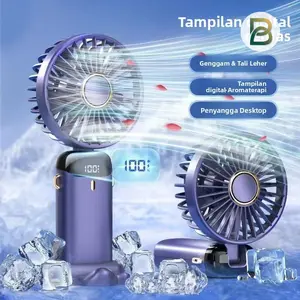 Kipas Angin Lipat Portable Mini USB Charger N15 Ponsel/Pemegang Telepon dengan Tampilan Digital Cerdas Genggam & Tali Leher
