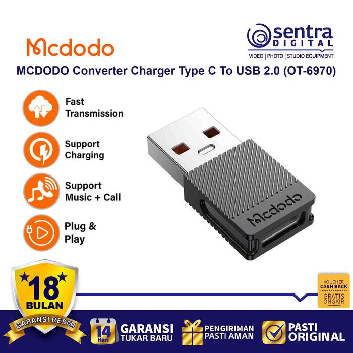 Gambar MCDODO Converter Charger OTG Type C To USB A 2.0 Black ( OT-6970 ) dari Sentra Digital Kota Surabaya Tokopedia