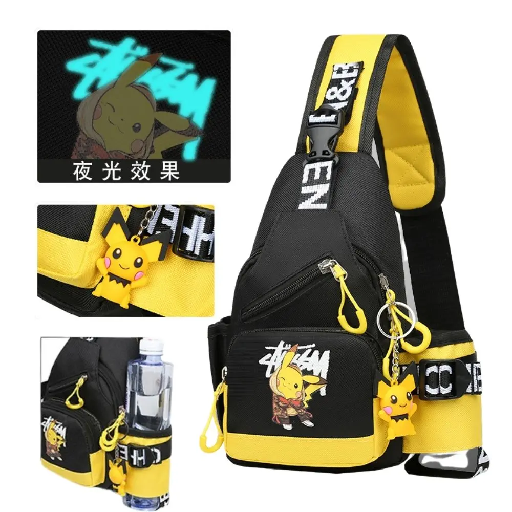 Pikachu children's shoulder bag mobile phone men's and women's canvas sports casual diagonal bag