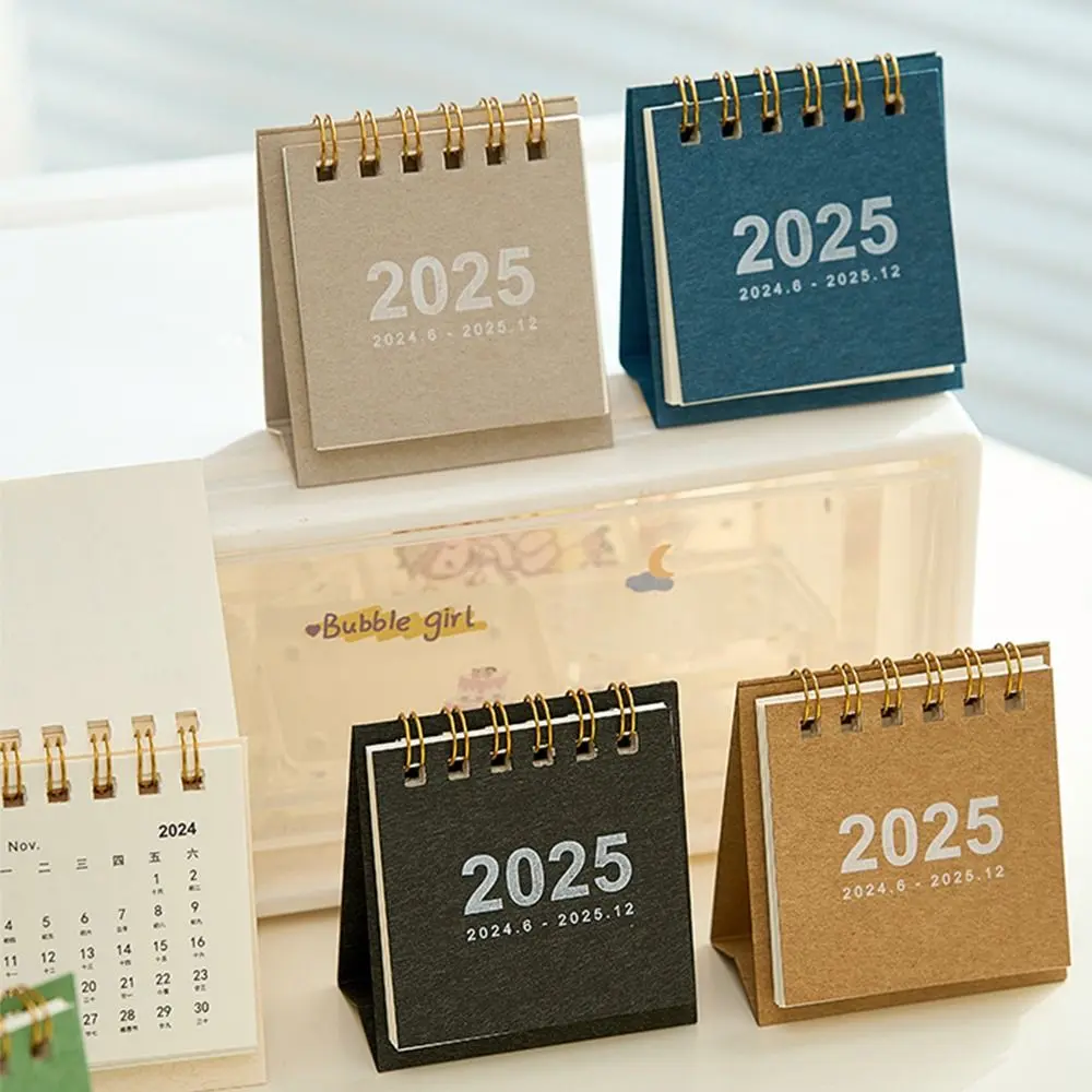 Daily Work Schedule Creative 2024-2025 Calendar Simple Thick Paper Mini Desktop Calendar Pocket To Do List Standing Flip Calendar Desk Decoration
