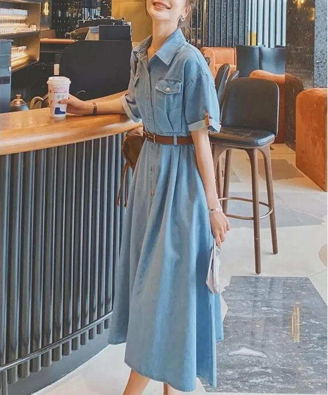 Váy jean denim dress dài xòe chất mềm trẻ trung thanh lịch JU24034 Joy1886 cho nữ - Women, Nữ vaytet đầm  trắng vay sang 4