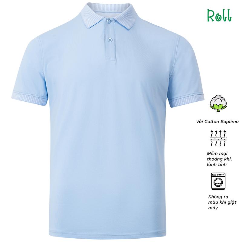Áo polo nam Roll màu xanh biển vải Cotton Supima chất xịn mềm mại lành tính không bai xù form chuẩn dễ mặc trẻ trung Menswear Ngắn Tay Có Cổ Shirt Tay Ngắn