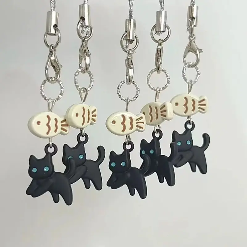 Charm Điện Thoại Mèo Đen, Phong Cách Kawaii, Thủ Công, Phong Cách Y2K, Phụ Kiện Móc Chìa Khóa, Dây Đeo Điện Thoại Di Động Dây Đeo Máy Ảnh CCD 1