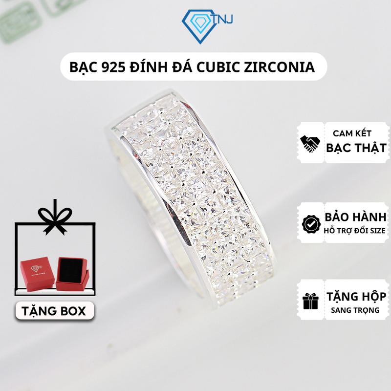 Nhẫn bạc nam bản tròn đính đá baguette vuông cao cấp NNA0796 - Trang Sức TNJ