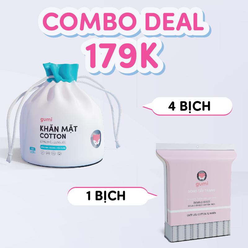 (HN) Combo 4 bịch khăn mặt khô + 1 bịch bông tẩy trang Gumi Skincare