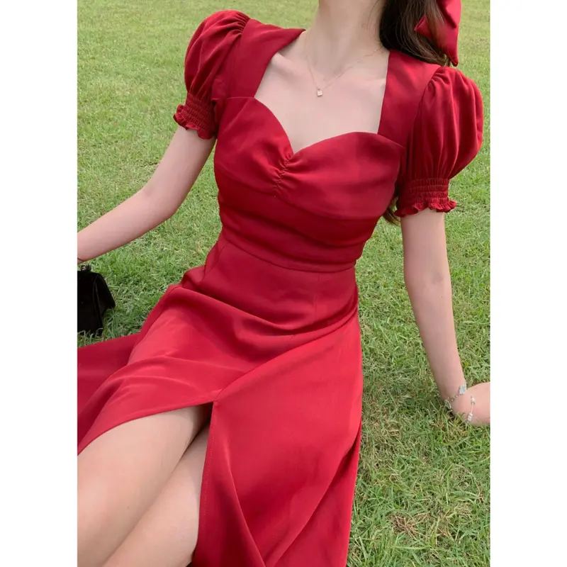 7861 summer korean red long dress fitted backless formal prom dress elegant sexy cocktail christmas dress 8