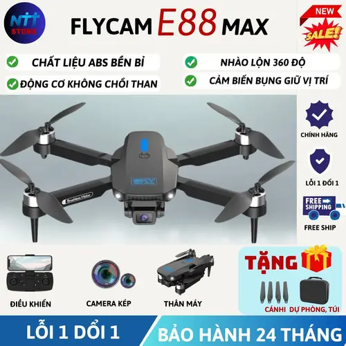 Flycam giá rẻ,  E88 EVO , E99 max , Động cơ không chổi than, Cảm biến bụng giữ vị trí, Chất liệu nhựa ABS cao cấp bền bỉ, Dành cho anh em tập bay thoải mái ko sợ gẫy cánh