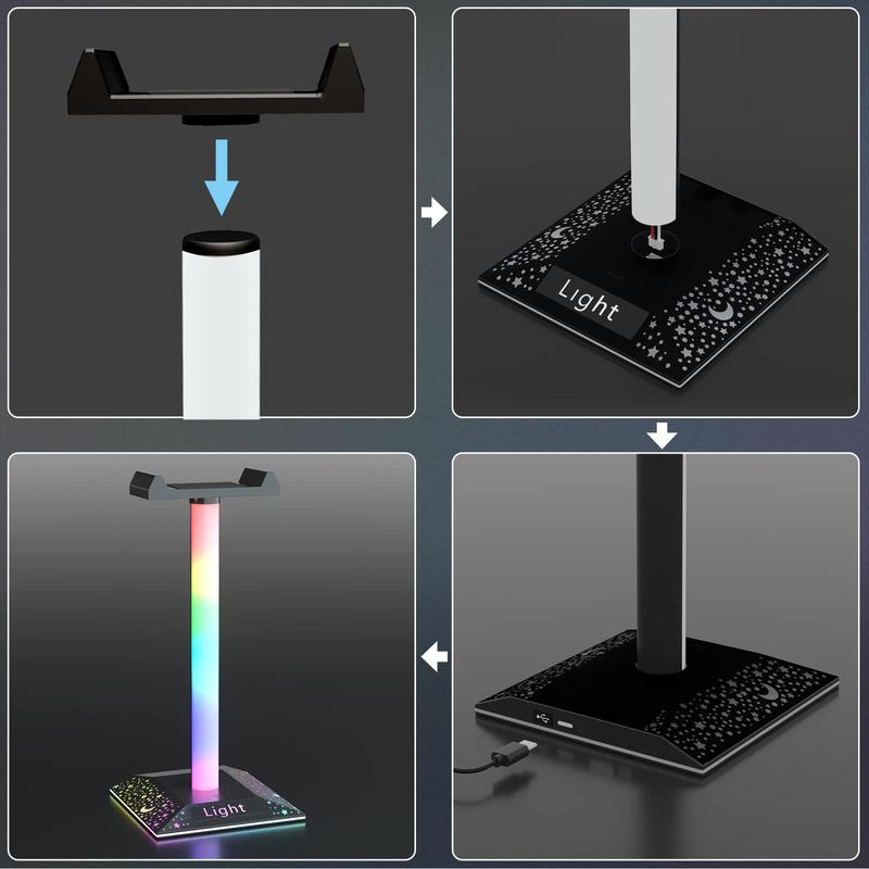 LED Atmosphere RGB Table Lamp with Headphone Stand, 10 Lighting Modes Type-c Port, Desk Decoration Lamp ( Not Included Headphone), Decorative, Modern 6