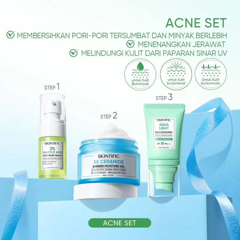 Skintific 3pcs Skincare Set Serum + Moisturizer + Sunscreen / Anti Dark Spot Set / Retinol Set / Peeling Set / Glowing Set / Acne Set / Repair Barrier Set 6