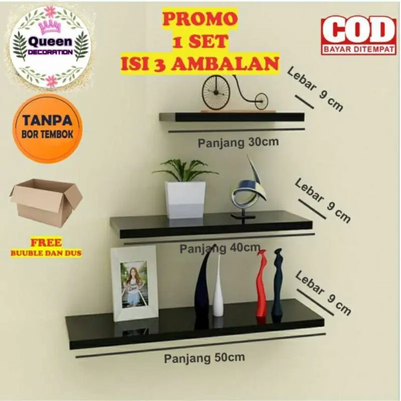 Rak Dinding (1 Set 3 Pc) UK 50 40 30 Ambalan minimalis dekorasi rumah furniture untuk ruang tamu kamar tempat tidur dapur tempat bunga hiasan kutek make up murah
