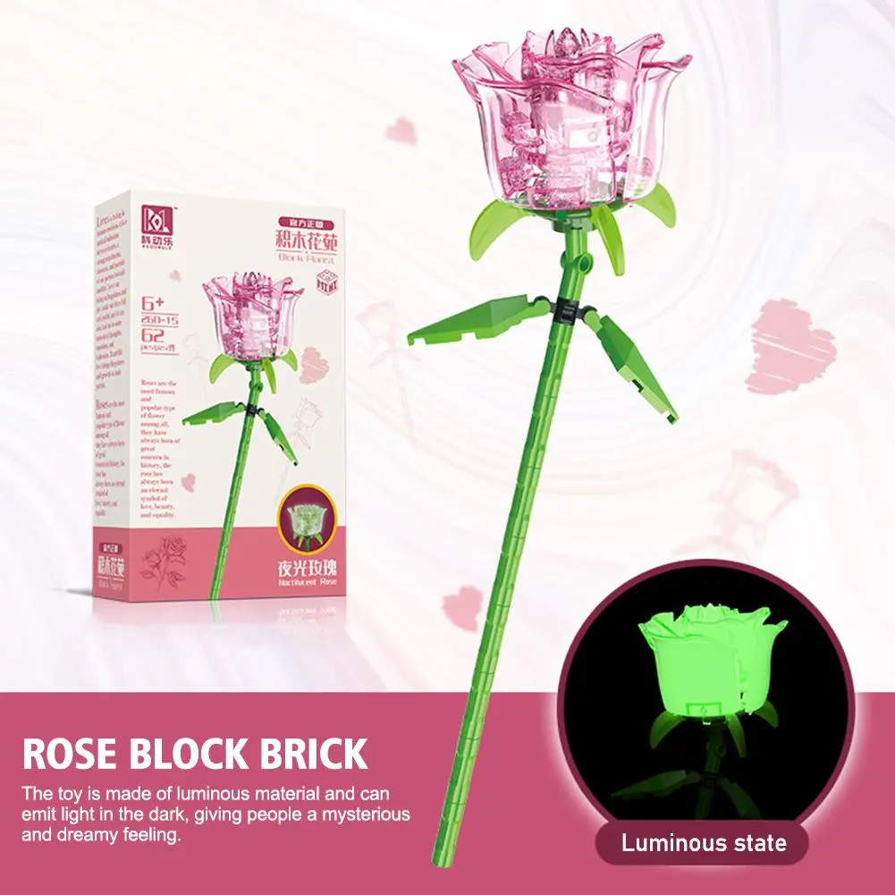 Bouquet Building Blocks Rose Block Brick Romantic Rose Pink Model Brick Toys Flower Decoration Gift