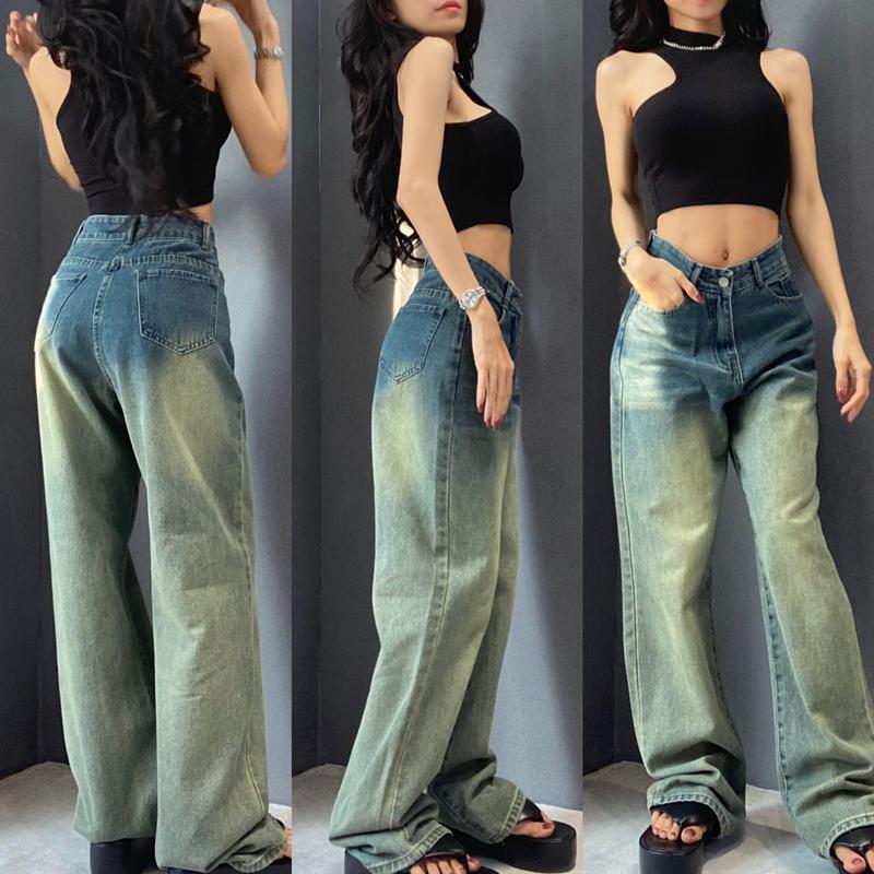 Quần Jean Nữ Ống Rộng Dáng Dài Phối Màu Bụi Thời Trang BC090