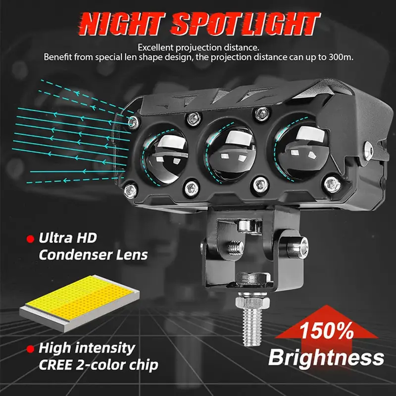 (Beli dua lampu dan dapatkan saklar gratis!!!)LAMPU LED TEMBAK LASER SQL 3 MATA LUMINOSLED Q9 Hi LOW MOBIL MOTOR 2 WARNA SUPER TERANG 3