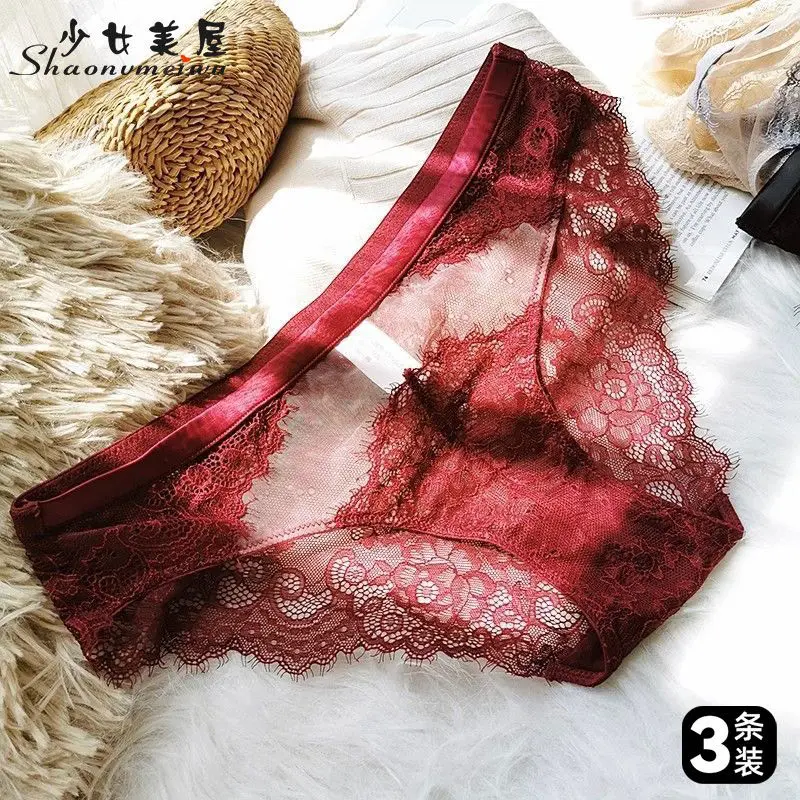 Đồ Lót Gợi Cảm Cho Nữ, Màu Đỏ, Thích Hợp Cho Năm Hoàng Đạo Của Họ, Ren Mỏng, Trong Suốt Và Thoáng Khí, Cạp Thấp, Quần Sịp độn Hông, Hàng Mới Về