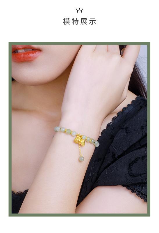 Product Introduction of Zhou Jia's Same Style Two-Sihuan Lotus Seedpod Bracelet Special-Interest Design Two-Sihuan Imitation Hetian Jade Bracelet Girlfriends Birthday Gift 5