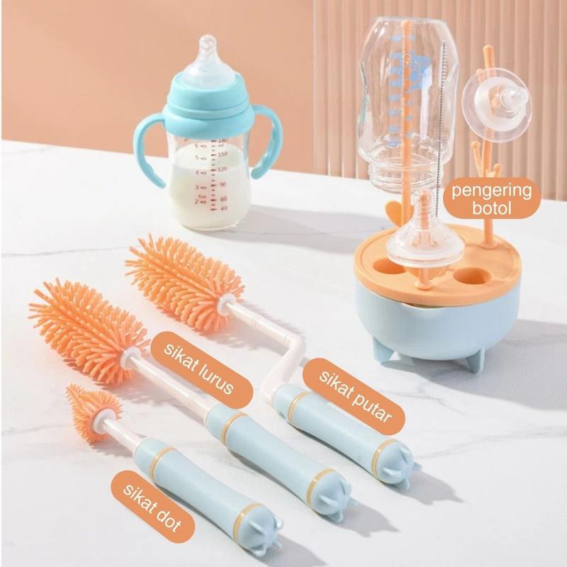 Sikat Botol Bayi Bottle Brush Set / Sikat Botol Bayi Dengan Rak 5in1 Biru Green Pink 2