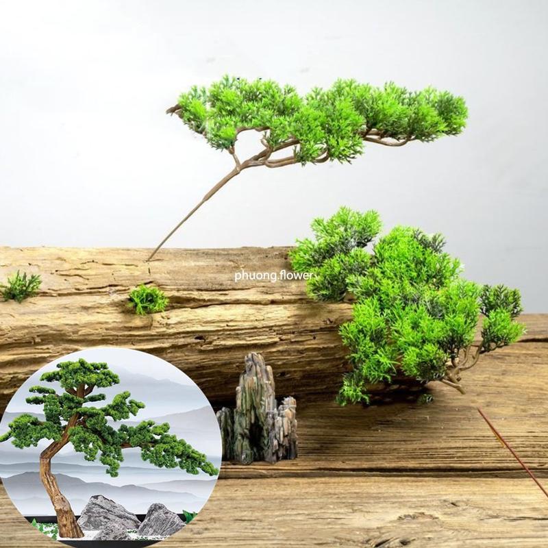 Cành tùng giả cành thông lá kim bằng nhựa cành bách xanh cụm lá la hán làm cây bonsai decor tiểu cảnh sân vườn giống1oo% Decor Phòng