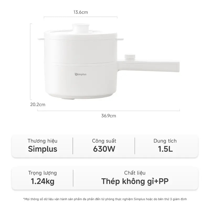SP02 Nồi Lẩu Điện Đa Năng Simplus Dung Tích 1,5L DZGH002, Nồi Điện Nấu Ăn Kèm Xửng Hấp Bảo Hành 1 Năm Chỉ Đổi Không Sửa 8