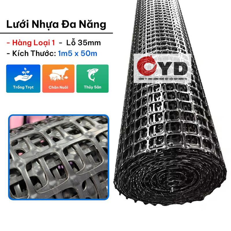 Lưới Nhựa Đen Dẻo Cao Cấp Loại 1 Lỗ 35mm cao 1,5mét x dài 50mét Lưới Rào - Chăn Nuôi Gà Vịt - YD