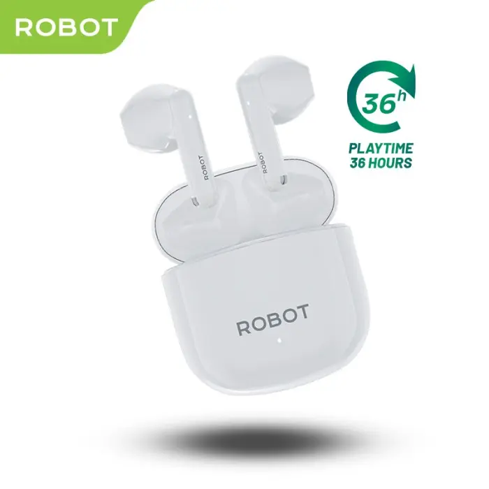 Robot Airbuds T60 PUTIH TWS Headset Wireless Bluetooth 5.3 Earphone Half Ear 13mm Nirkabel