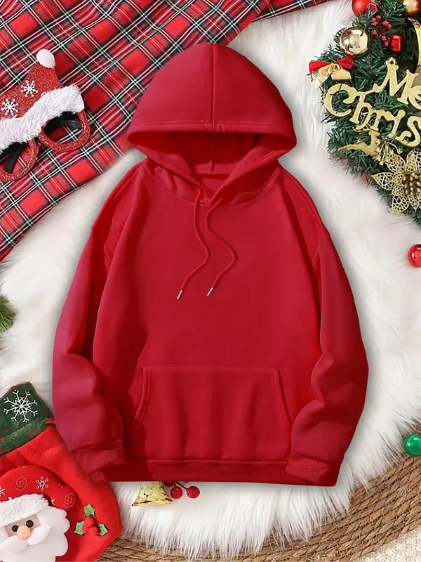 Women's Christmas Tree & Book Print Drop Shoulder Hoodie, Fashion Casual Drawstring Pocket Hooded Sweatshirt for Daily Holiday Outdoor Wear, Women Clothing for Fall & Winter 5