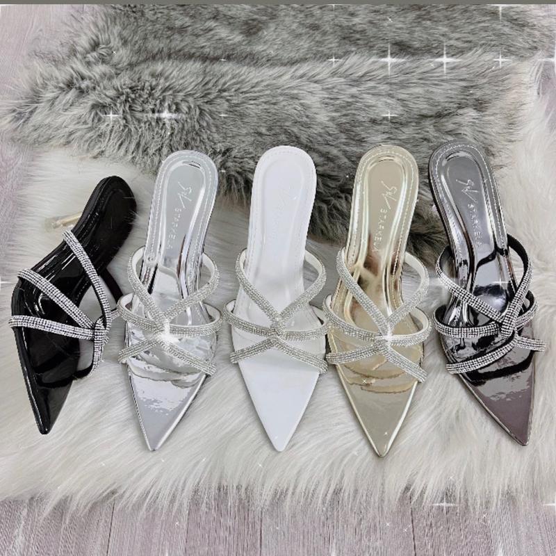 [CÓ HỘP] Cao gót 5-7-9cm mũi nhọn 3 dây đá xoắn lấp lánh DéP Nữ giay  got