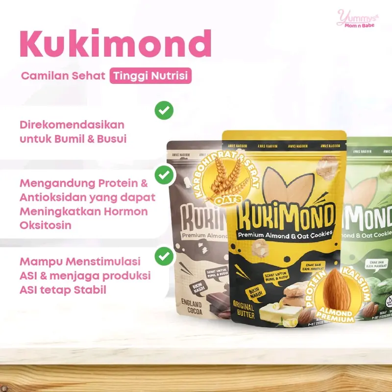 Kukimond Cookies Almond Mix Oat Rendah lemak Bebas Susu 2