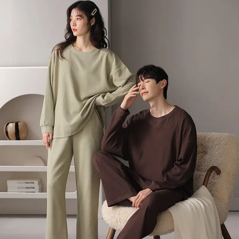 Đồ Ngủ Cặp Đôi, Áo Chui Đầu, Dài Tay, Bộ Đồ Ngủ, Làm Bằng Bông, Thích Hợp Cho Mùa Đông, Mùa Thu, Mùa Xuân Và Mùa Hè, Dành Cho Nam Và Nữ