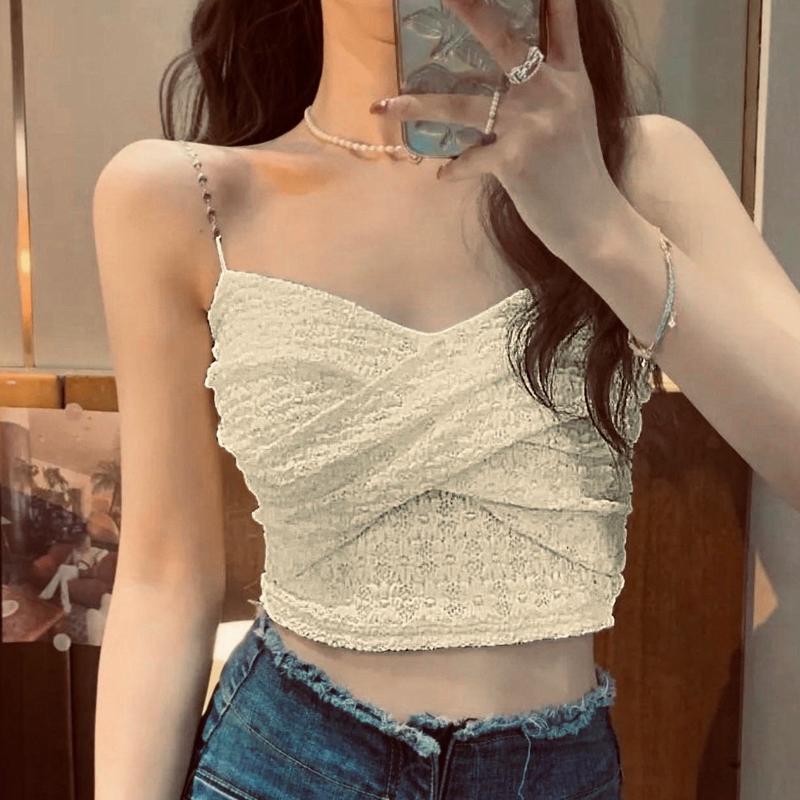  Áo 2 dây nữ phối xích vặn kiểu phom croptop hottrend 