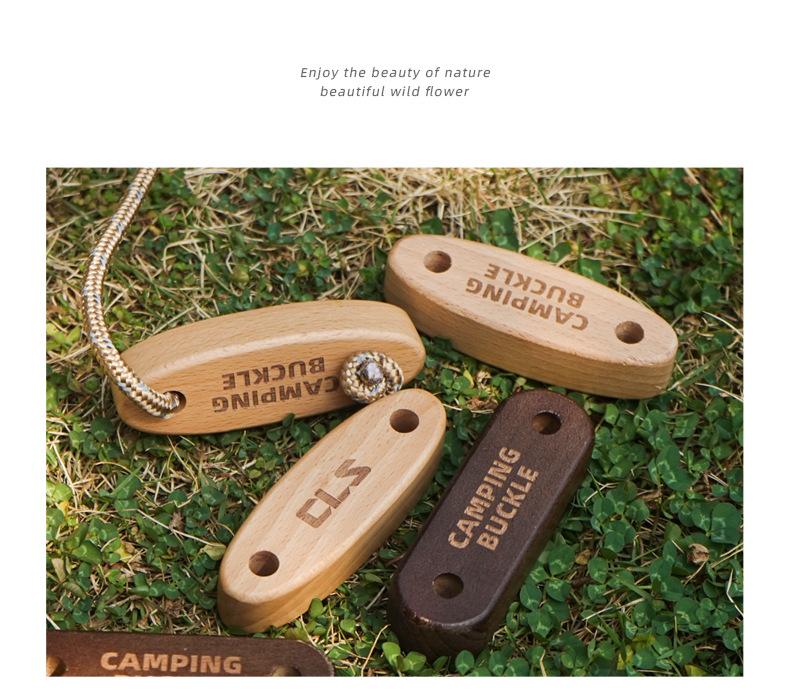 Product Introduction of CLS Outdoor Solid Wood Rope Buckle Camping Tent Accessories Camping Canopy Pull Rope 8mm Thick Windproof Rope Adjustment Fixed Buckle 9