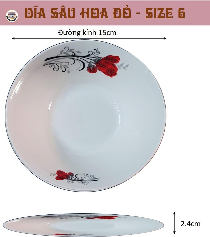 Product Introduction of DĨA TRÒN SÂU GỐM SỨ HỌA TIẾT HOA ĐỎ 8