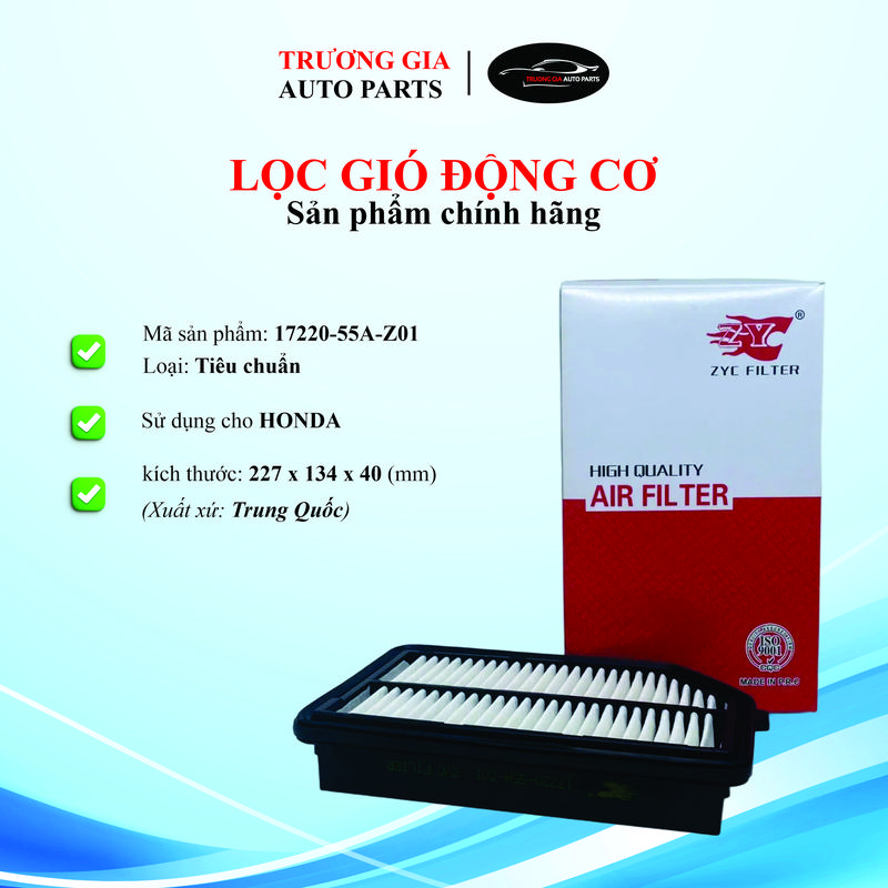 Lọc gió động cơ cho xe Honda City, Jazz RS đời 2015-2020 (Mã: 17220-55A-Z01) Phụ Tùng