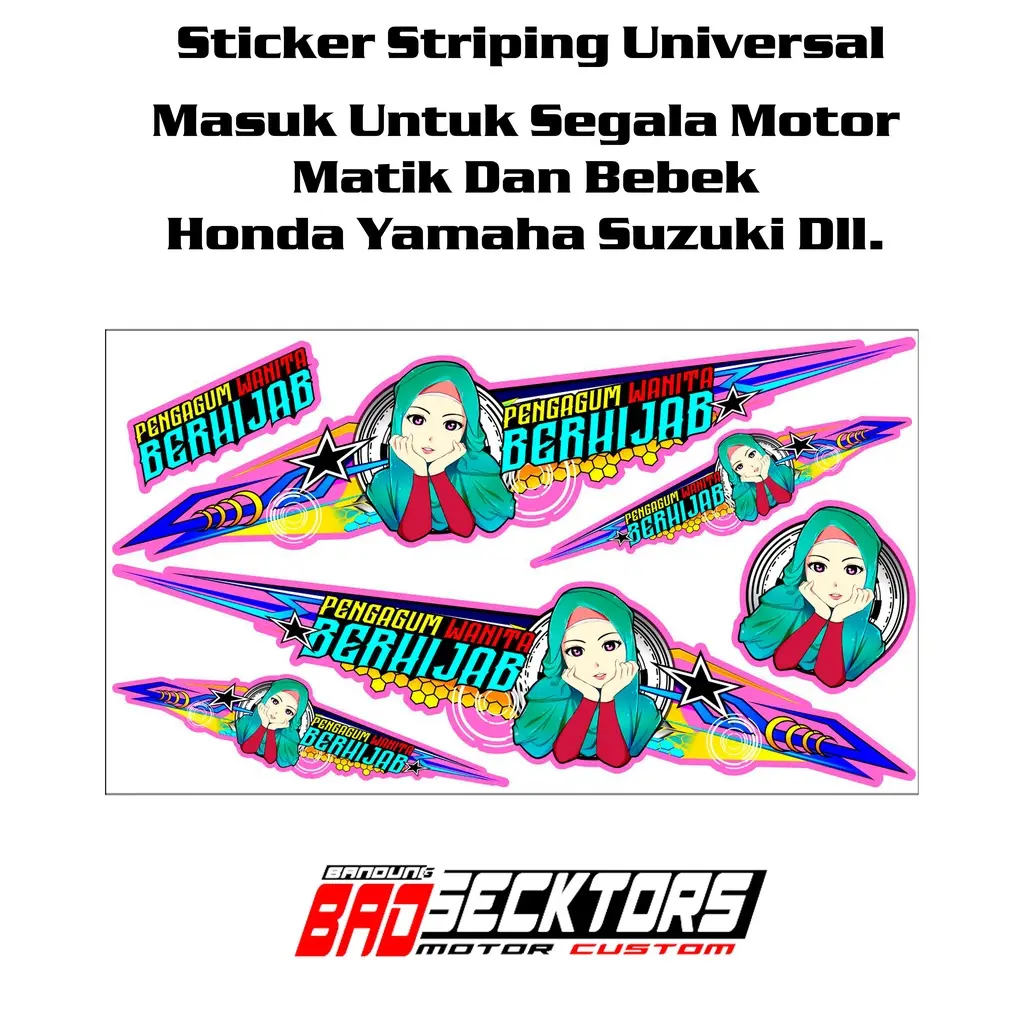STIKER STRIPING UNIVERSAL UNTUK MATIC DAN BEBEK YAMAHA HONDA SUZUKI MOTIF HIJAB