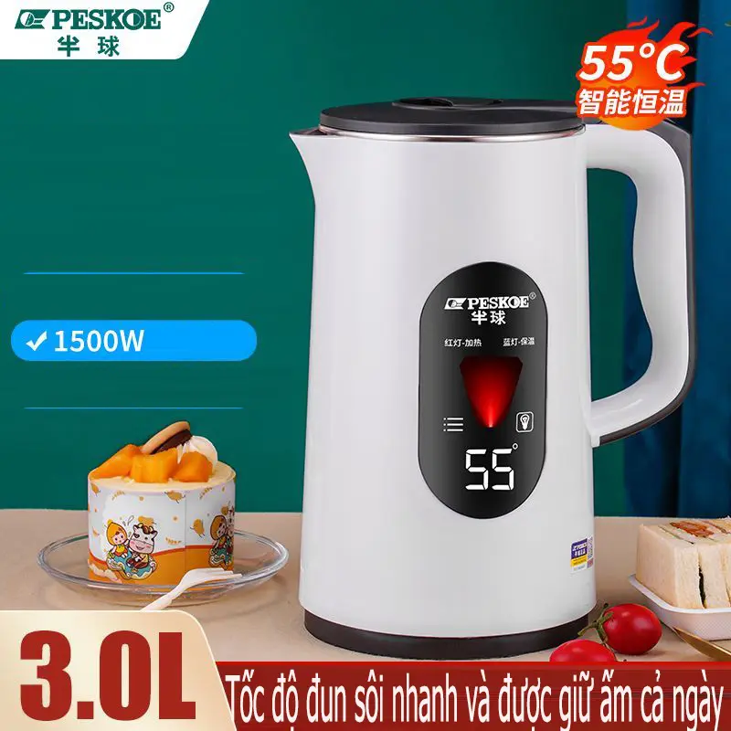 Ấm siêu tốc inox CHÍNH HÃNG cao cấp 3L, Bình đun nước siêu tốc nước ấm tốt cho sức khoẻ Nhiệt độ luôn là 55 độ Đun Siêu Tốc