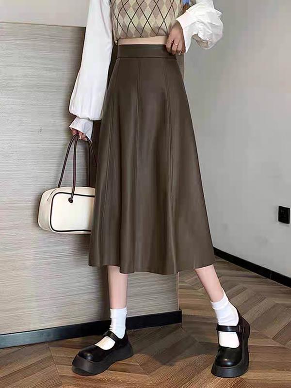  Chân Váy Da Dáng Dài Xòe Dành Cho Nữ Hai Màu Đen Nâu 