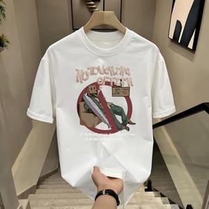 ผ้าฝ้ายคอกลมแขนสั้นเสื ้อยืดผู้ชายเทรนด์ภาษาอ ังกฤษพิมพ์ฤดูร้อนด้านบ หลวมพร้อมเสื้อยืดขนาด