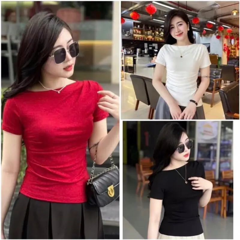 Áo thun bẹt vai Bigsize 45-85kg chất thun tăm lạnh nhún phần vai mặc trẻ trung