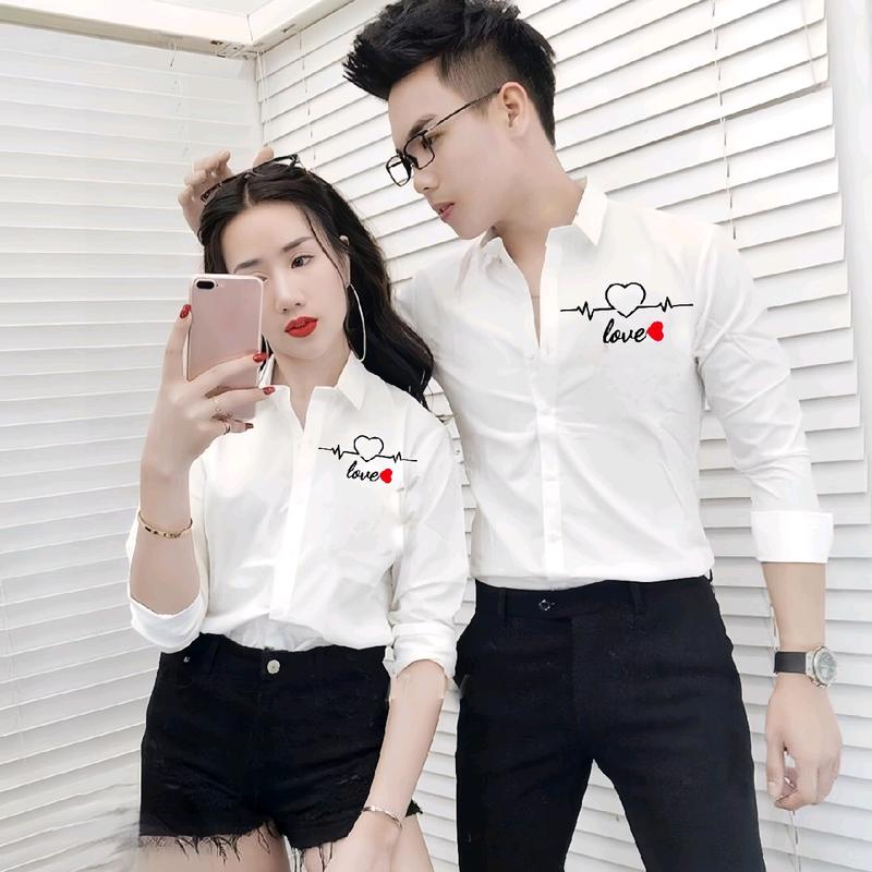 Áo Sơ Mi Nam Nữ In Hình " Nhịp Tim " Phối Love Mẫu Mới Năm 2025 ( GIÁ 1 ÁO ) Menswear
