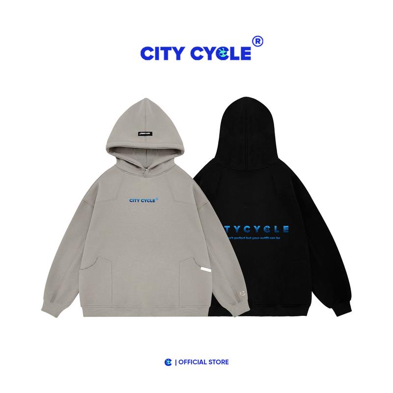 Áo Hoodie Local Brand Comet City Cycle nỉ lót lông form rộng oversize unisex Menswear Dài Tay Kem Đen