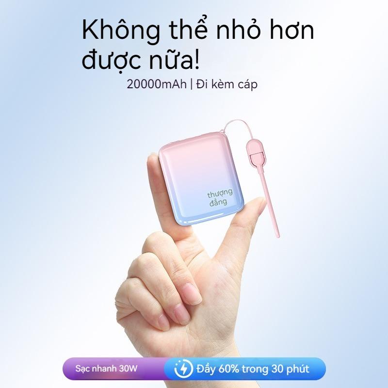 Sạc Dự Phòng Mini sạc nhanh 66W power bank tích sẵn cáp cho điện thoại Sạc Pin Power Bank 20000mAh 0