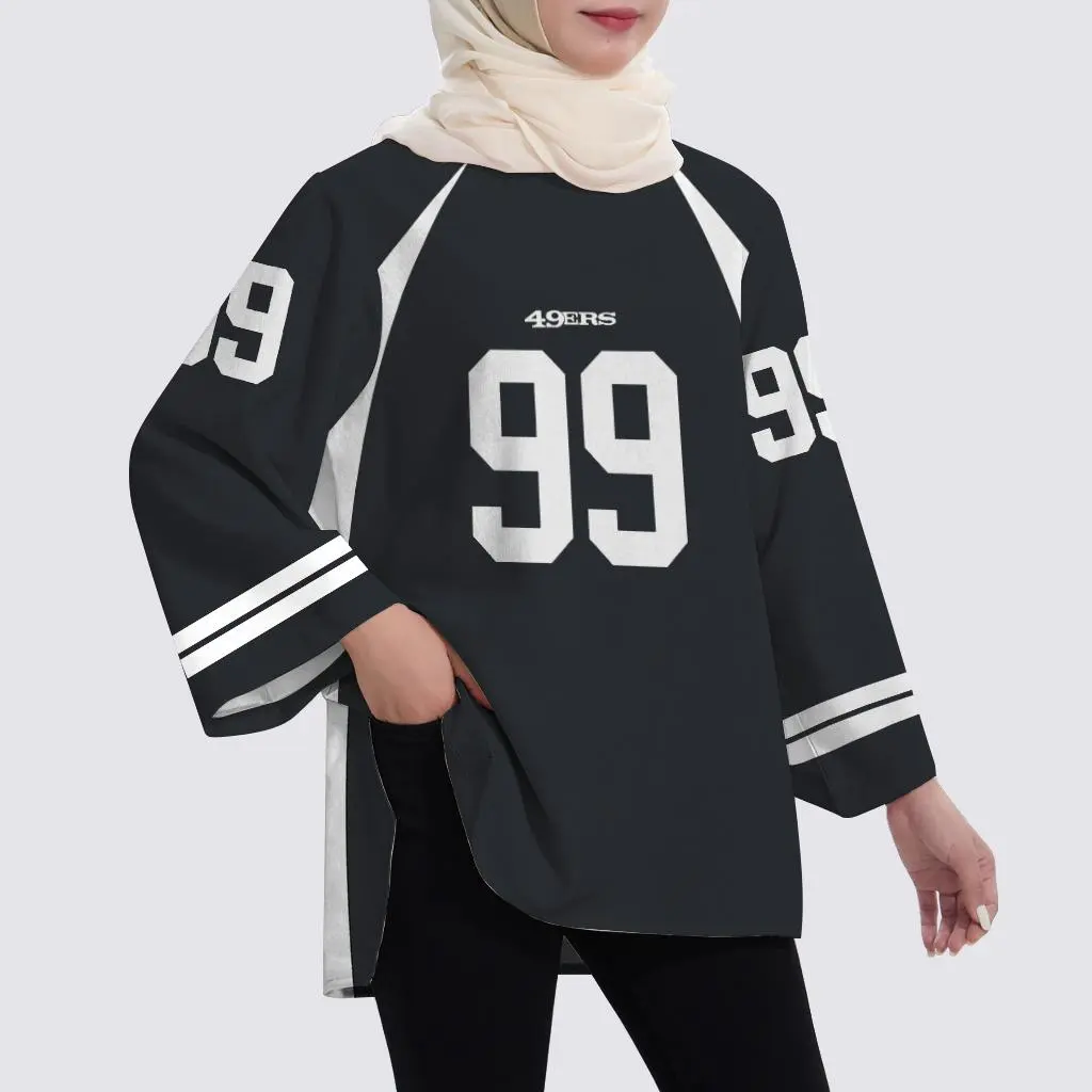 Jersey Muslim Loose Large Size Long Sleeve Top Multicolor