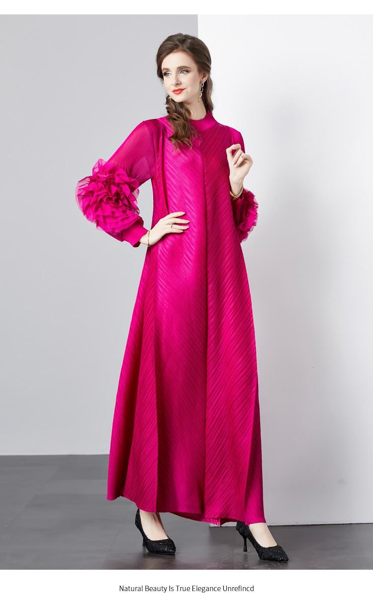 Product Introduction of Gaun Lengan Panjang, Sanzhai, Berkualiti Asal, Berlipat, Anjal Tinggi, Beropol, Ketibaan Baru, Tersedia dalam 10 Warna alpine  dress silk  dress  plus  size Casual 19
