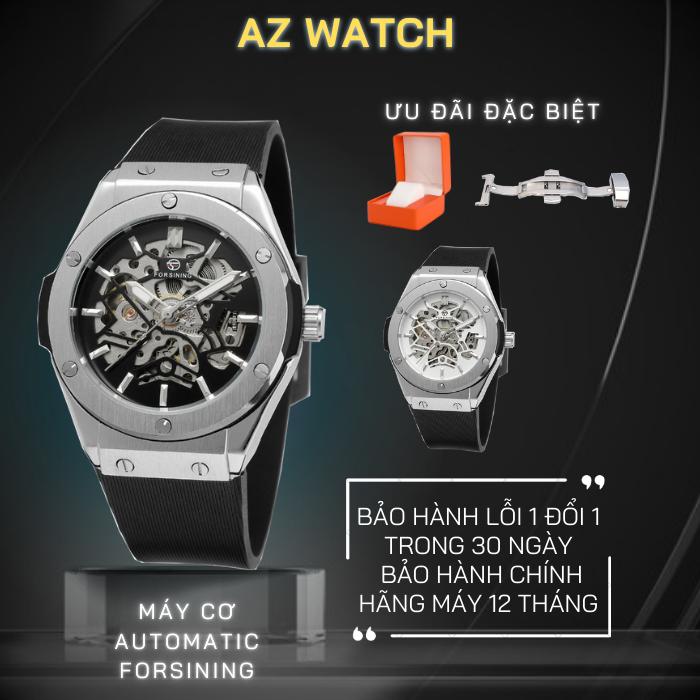 Đồng hồ Cơ Nam Forsining Skeleton A389, Dây silicone cao cấp, Size mặt 42mm, Mặt chống xước, Chống nuớc 3ATM, Bảo hành 12 tháng. Đeo Tay Watch