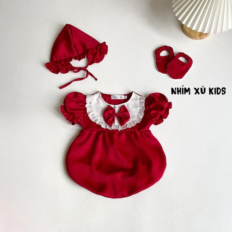 3-12kg Body Đỏ Đô Tay Ngắn NHÍM XÙ KIDS Cho Bé Gái Sơ Sinh Đầy Tháng Thôi Nôi - B021