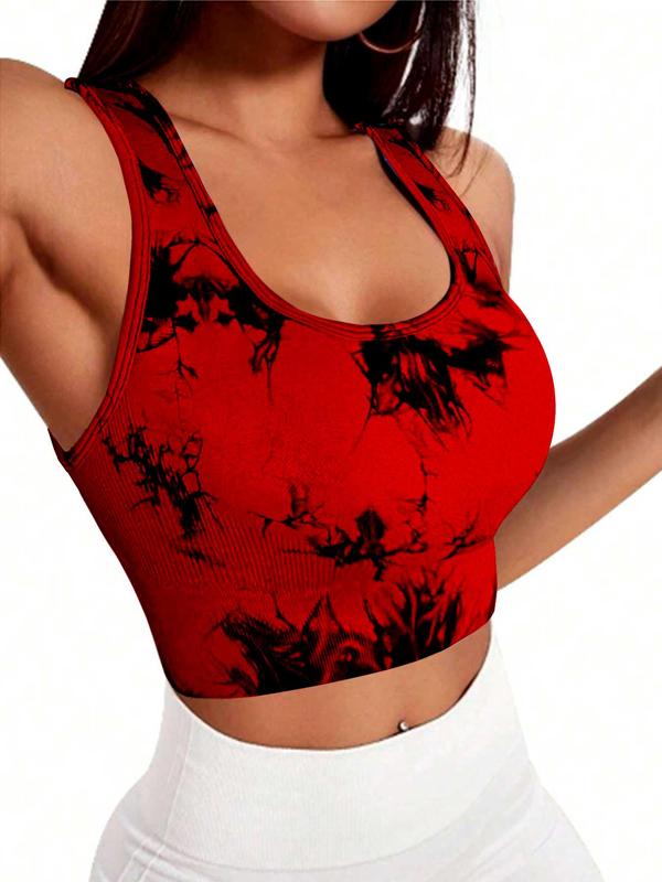 Women's 3pcs Tie Dye Print Ruched Sports Bra & High Waist Leggings & Skinny Shorts Tracksuit Set, Sleeveless Straps Top & High Stretch Seamless Yoga Pants & Shorts Fitness 7