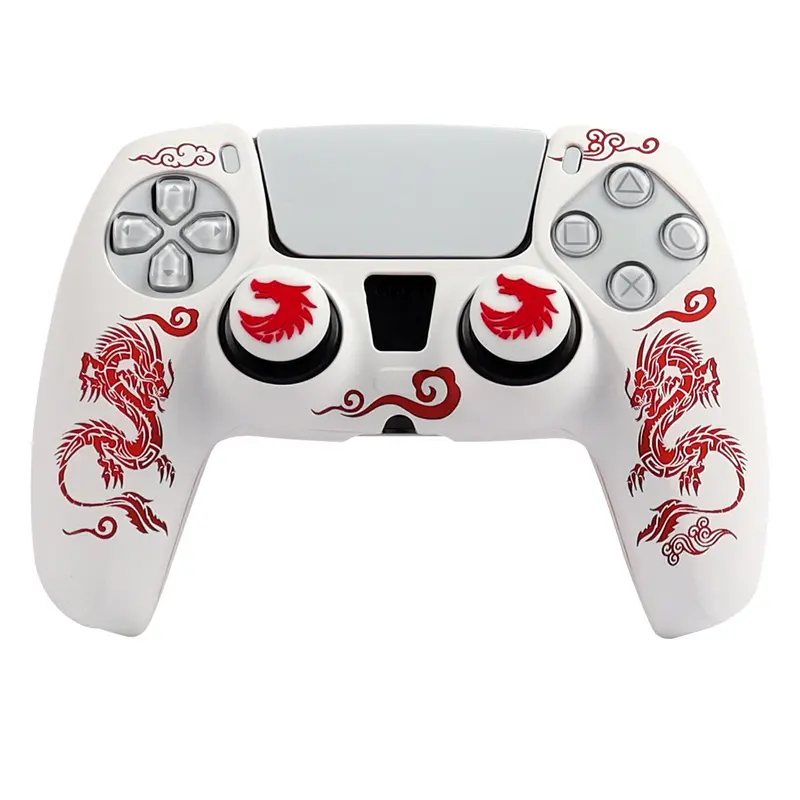 RALAN Dragon Cloud Pattern Game Controller Protective Case, Silicone Game Controller Protective Cover with 2 Thumb Grip Cap, Gaming Console Accessories for PS5 0