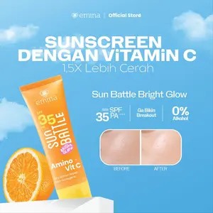 Emina Sun Battle Bright Glow SPF 35 PA+++ - Sunscreen Serum Amino Vitamin C - Cerah, Ringan, Hydrating [Teruji In Vivo] Non acnegenic & Non Comedogenic. Cocok semua jenis kulit