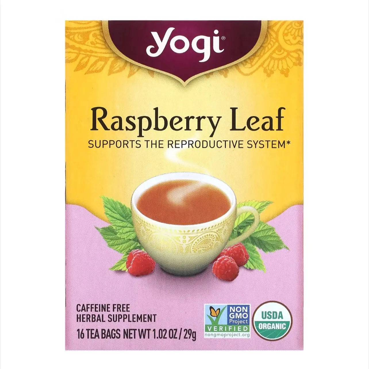 Yogi Tea Raspberry Leaf, Caffeine Free, 16 Tea Bags, 1.02 oz (29 g ...